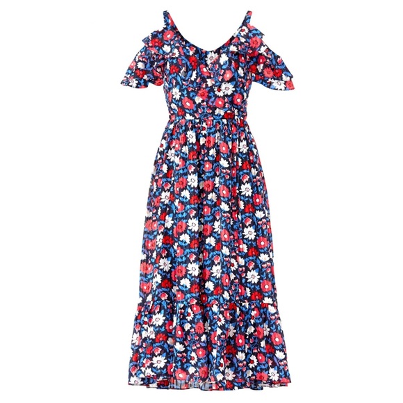Kate Spade Navy 100% Silk Daisy Floral Midi Dress - Picture 1 of 12